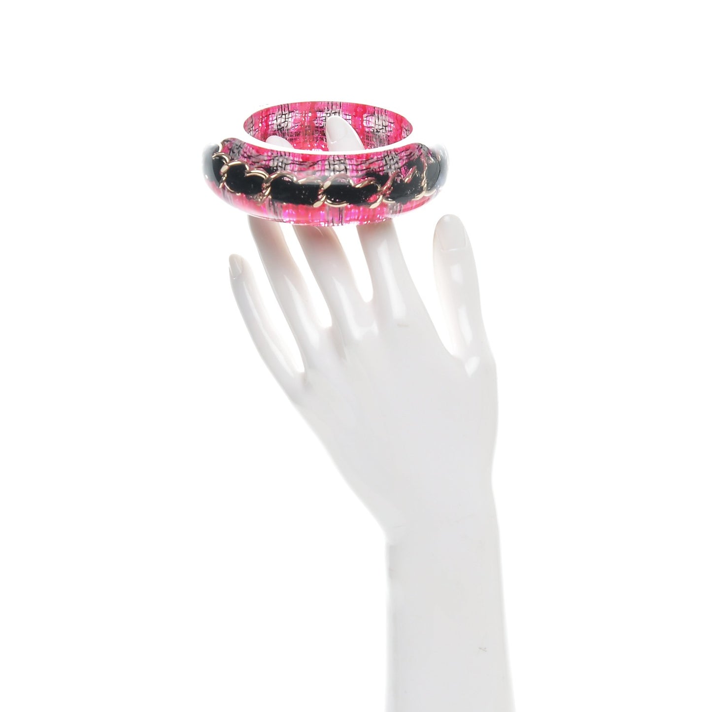 Resin Tweed Chain CC Bangle Transparent Pink