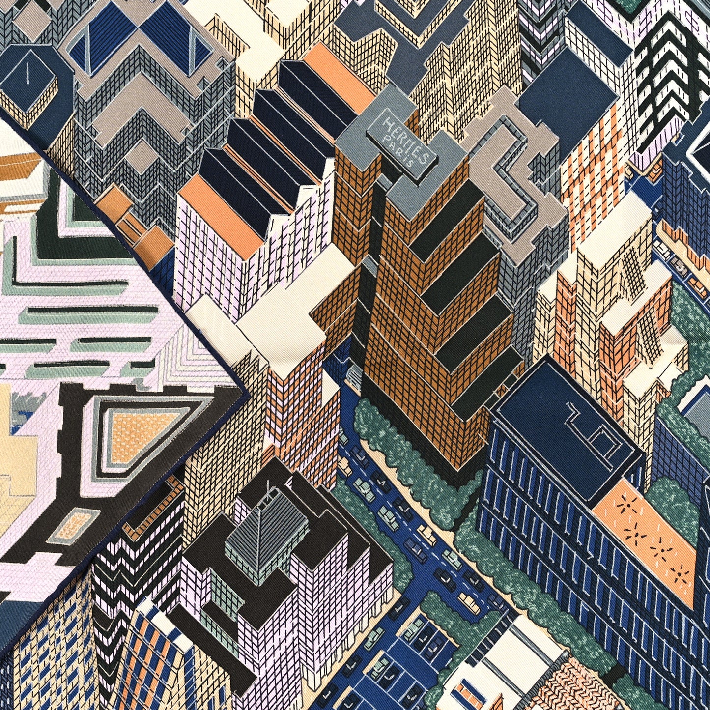Silk Pantin City Scarf 90 Marine Beige Parme