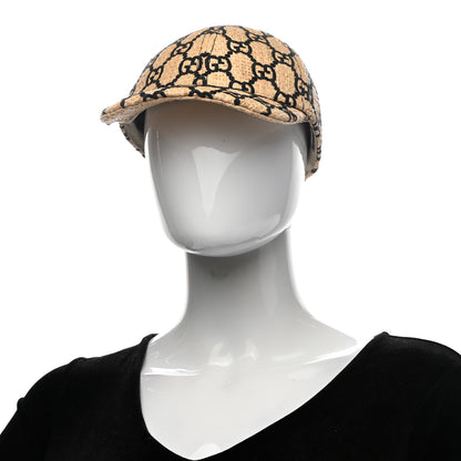 Gucci Raffia GG Monogram Elaphe Embroidered Aisha Baseball Hat M Ivory Black 2 of 9