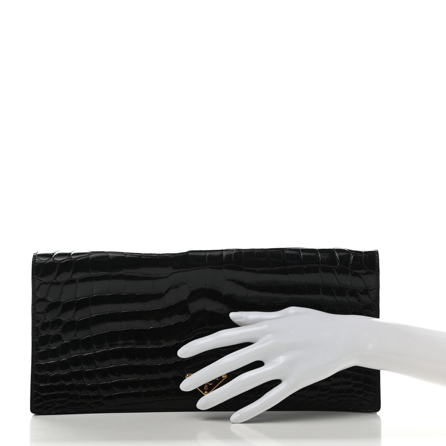 Calfskin Crocodile Embossed Long Clutch Black