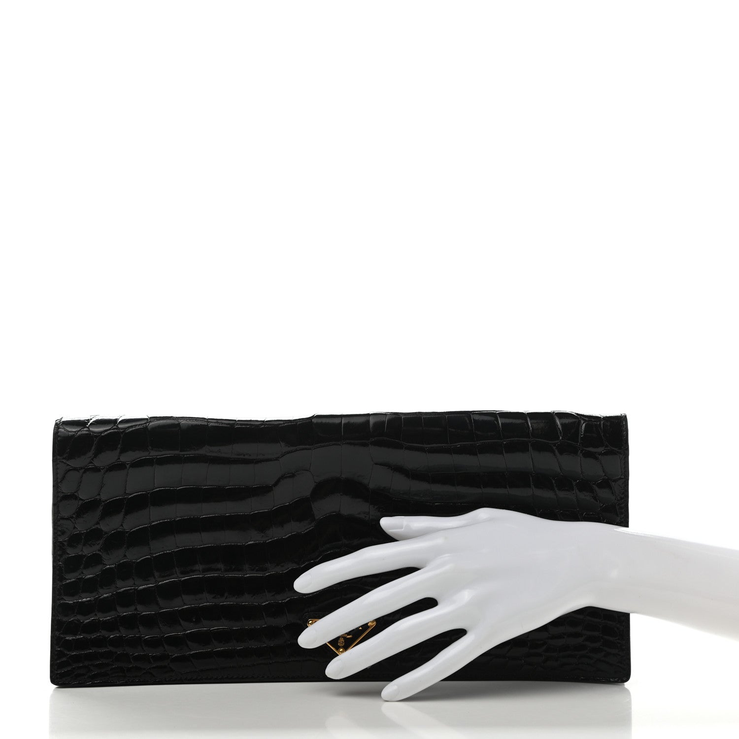 Prada Calfskin Crocodile Embossed Long Clutch Black 2 of 8