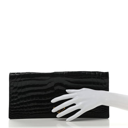 Prada Calfskin Crocodile Embossed Long Clutch Black 2 of 8