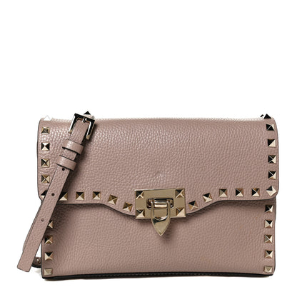 Valentino Garavani Pebbled Calfskin Medium Rockstud Flip Lock Crossbody Bag Poudre 1 of 10