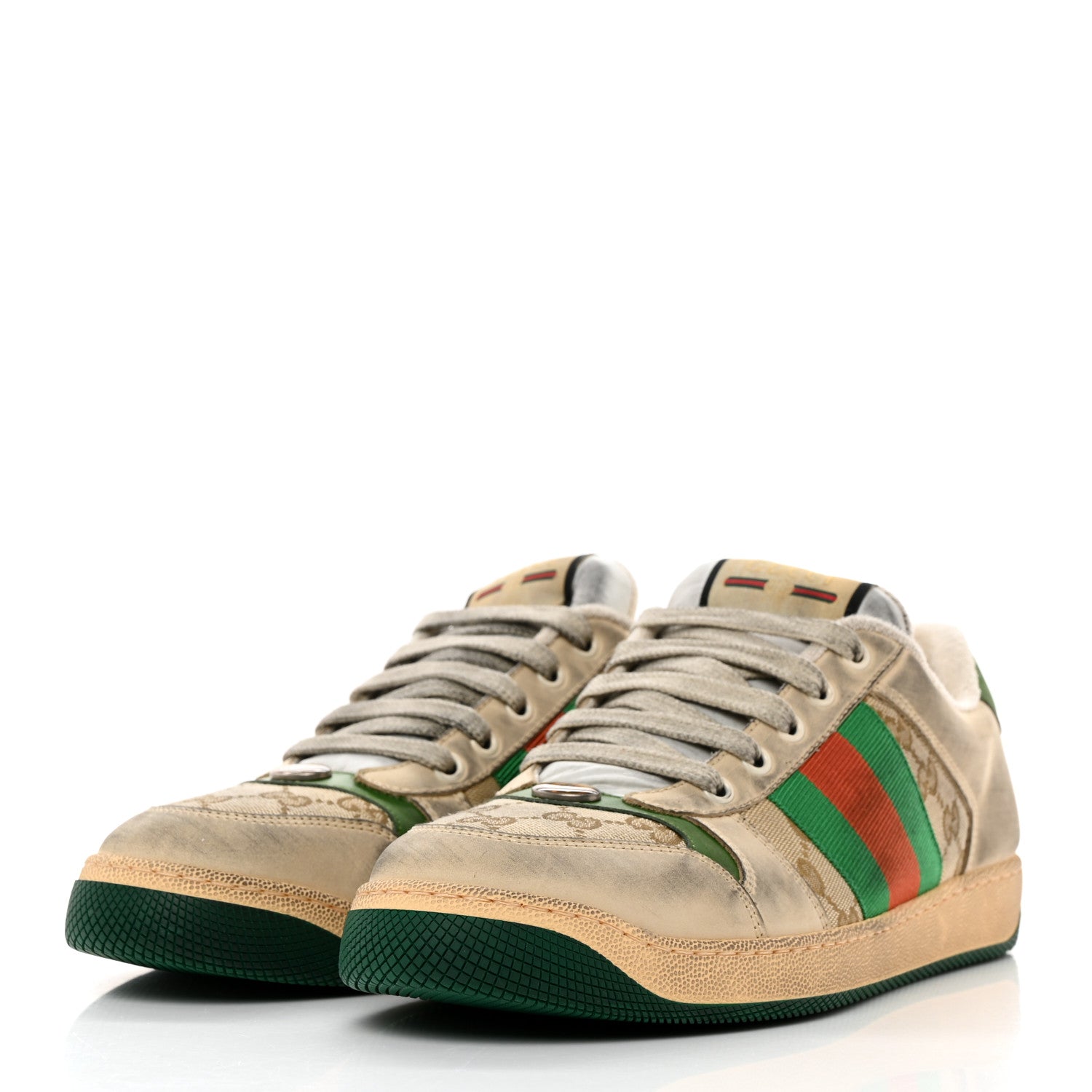 Gucci GG Monogram Nubuck Web Mens Screener Sneakers New Sand Dusty 7 Milk Vintage Green 3 of 8