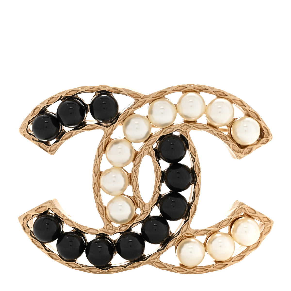 Chanel Pearl CC Brooch Gold Black 1 of 5