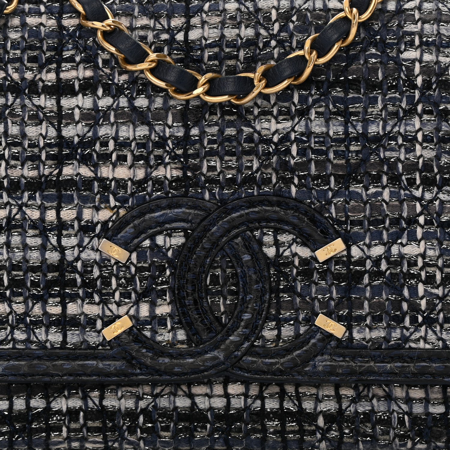 Chanel Tweed Snakeskin Quilted Small CC Filigree Flap Multicolor 8 of 15