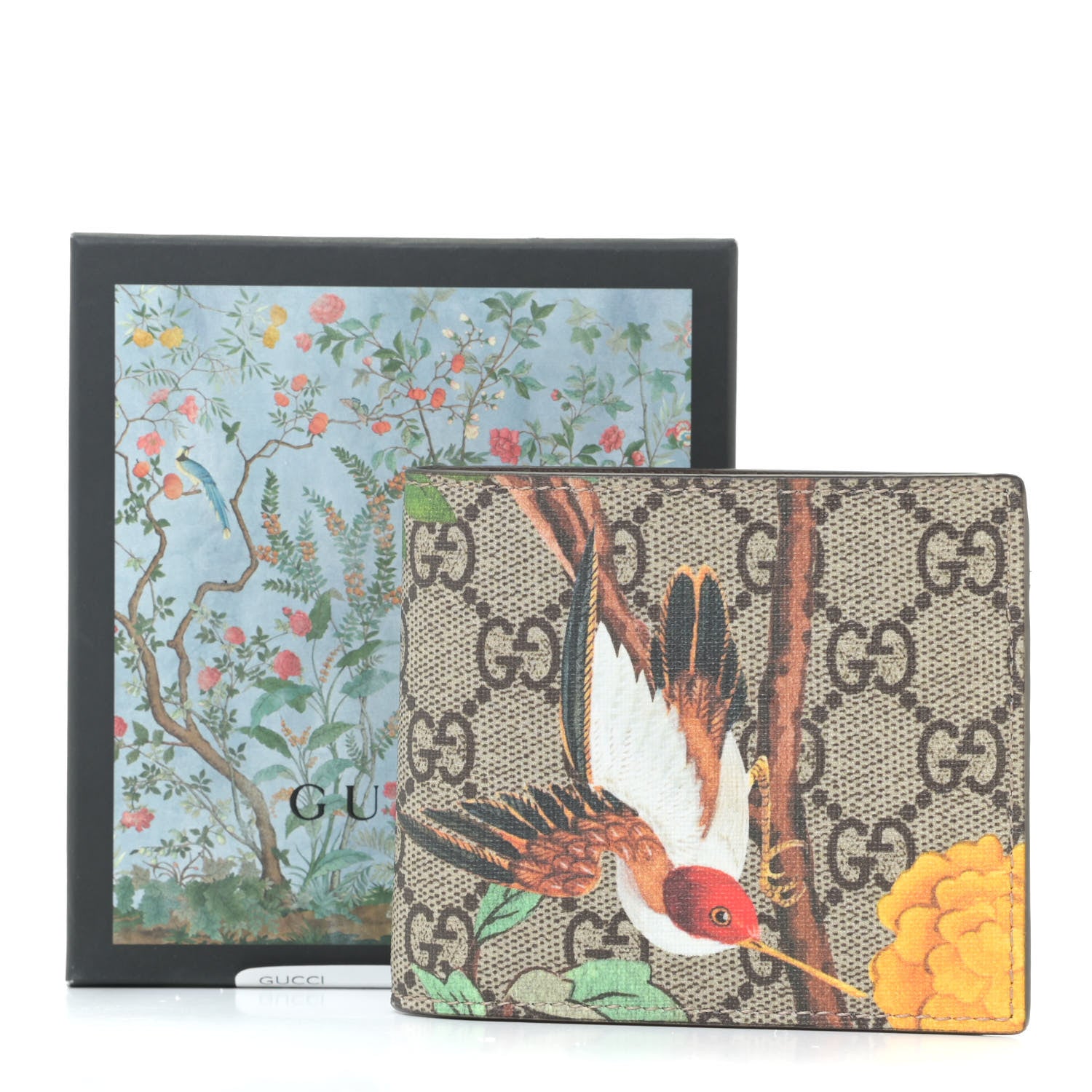 Gucci GG Supreme Monogram Tian Bi-Fold Wallet Beige Multicolor New Acero 8 of 8