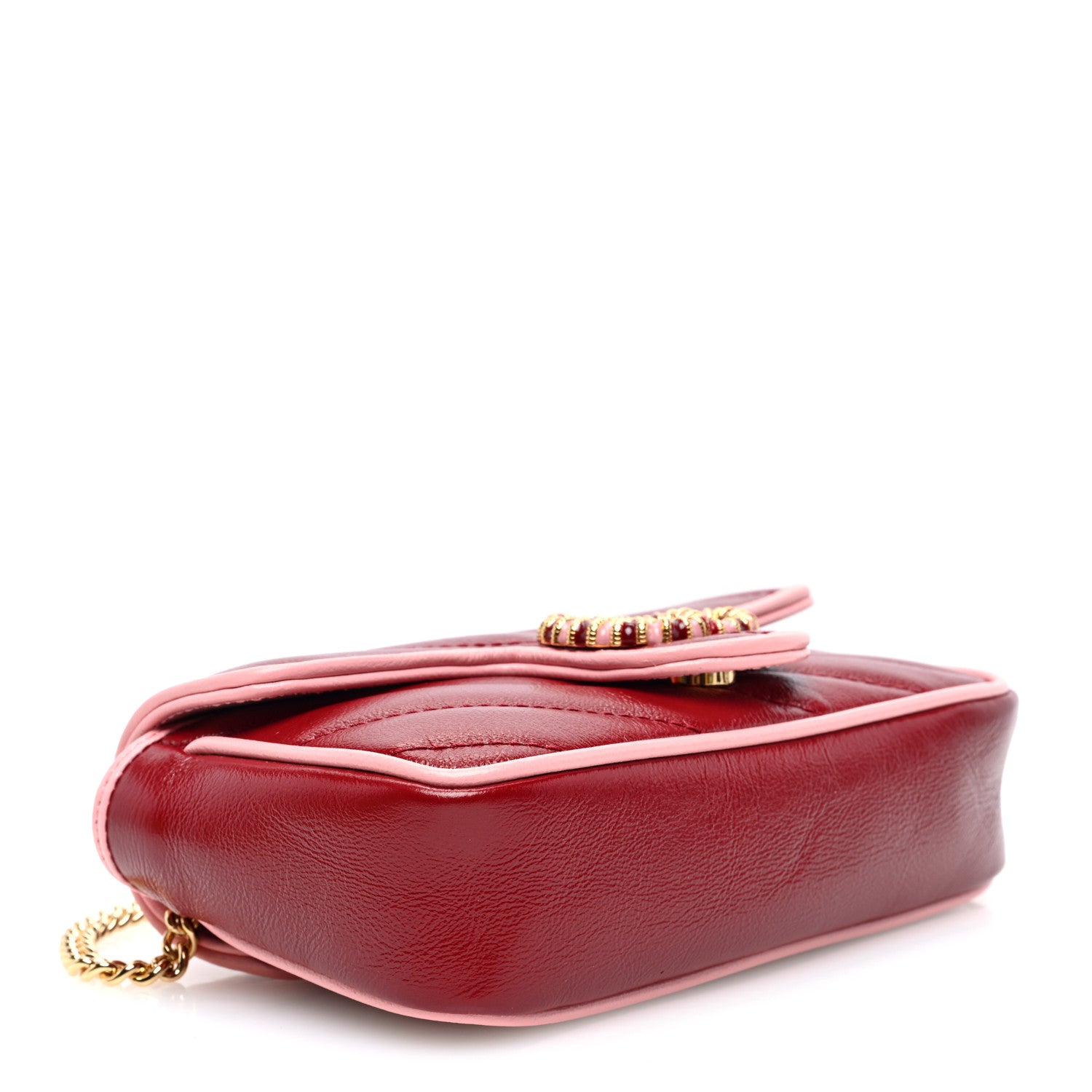 Gucci Azalea Calfskin Enamel Matelasse Diagonal Super Mini Torchon GG Marmont Shoulder Bag New Cherry Red Wild Rose 4 of 11