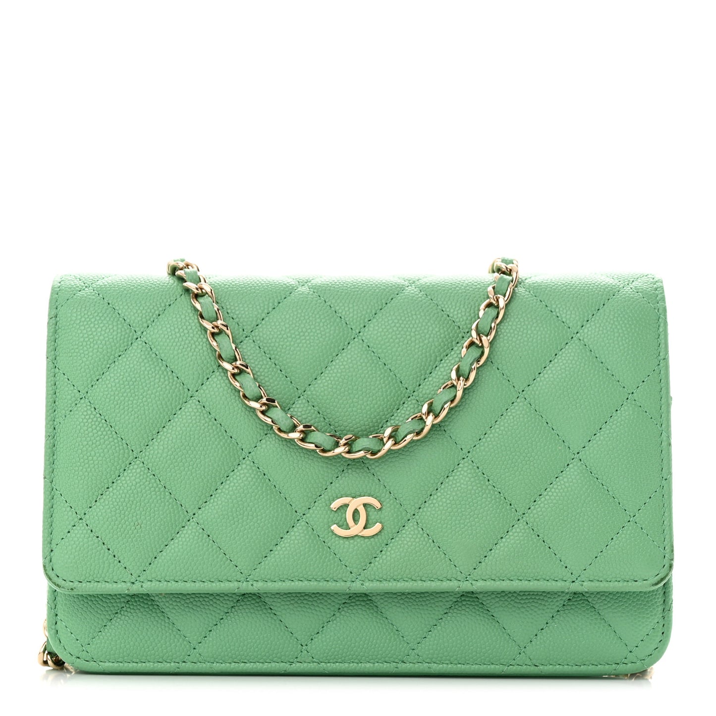 Caviar Quilted Wallet on Chain WOC Light Green