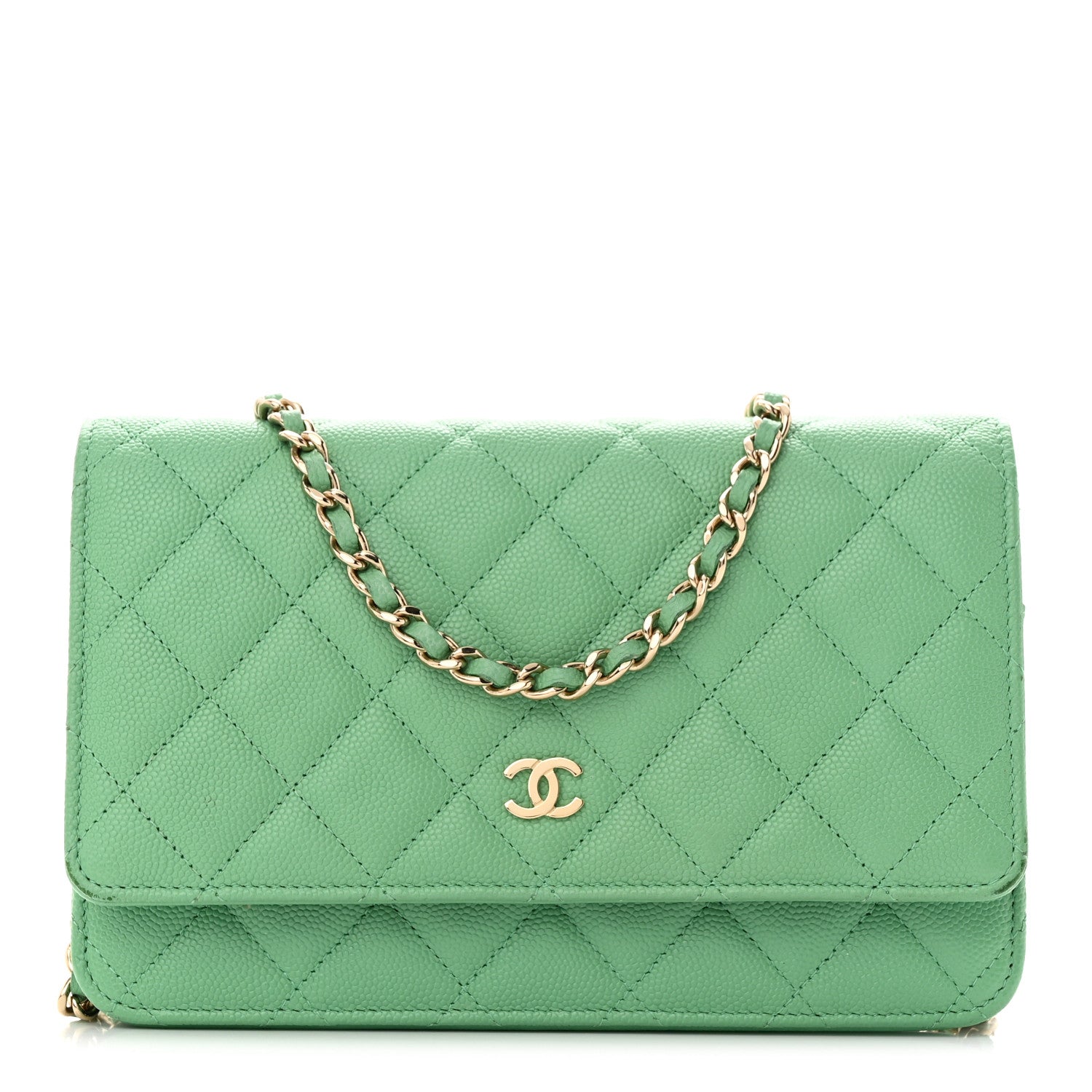 Chanel Caviar Quilted Wallet on Chain WOC Light Green 1 of 11