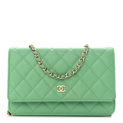 Chanel Caviar Quilted Wallet on Chain WOC Light Green 1 of 11