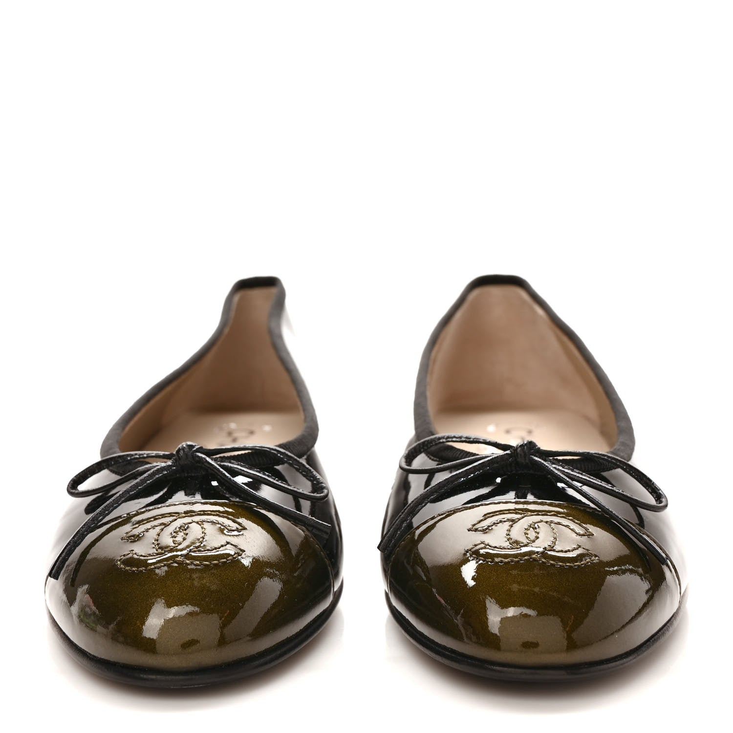 Chanel Patent CC Cap Toe Ballerina Flats 36 Black Kaki Clair 2 of 9