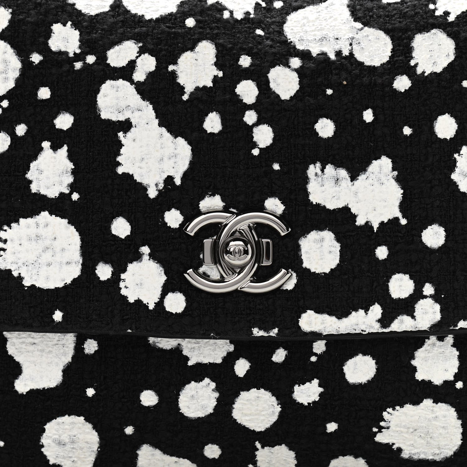 Chanel Tweed Paint Splatter Print Flap Black White 8 of 10