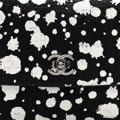 Chanel Tweed Paint Splatter Print Flap Black White 8 of 10
