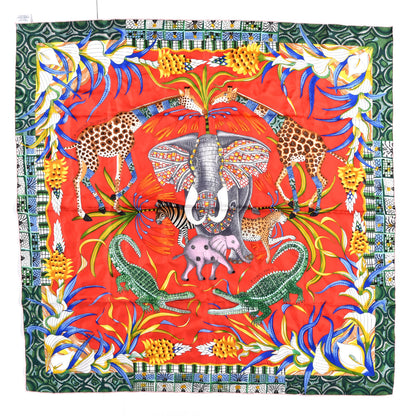 Hermes Silk La Marche Du Zambeze Scarf 90 Rouge Vert Multicolor 1 of 3