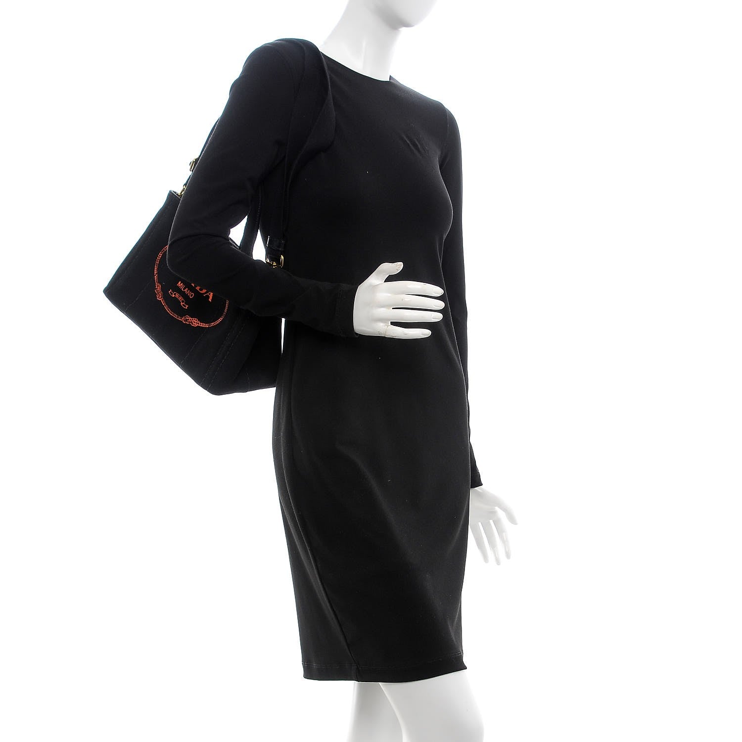 Prada Canapa Small Logo Tote Black Arancio 2 of 8