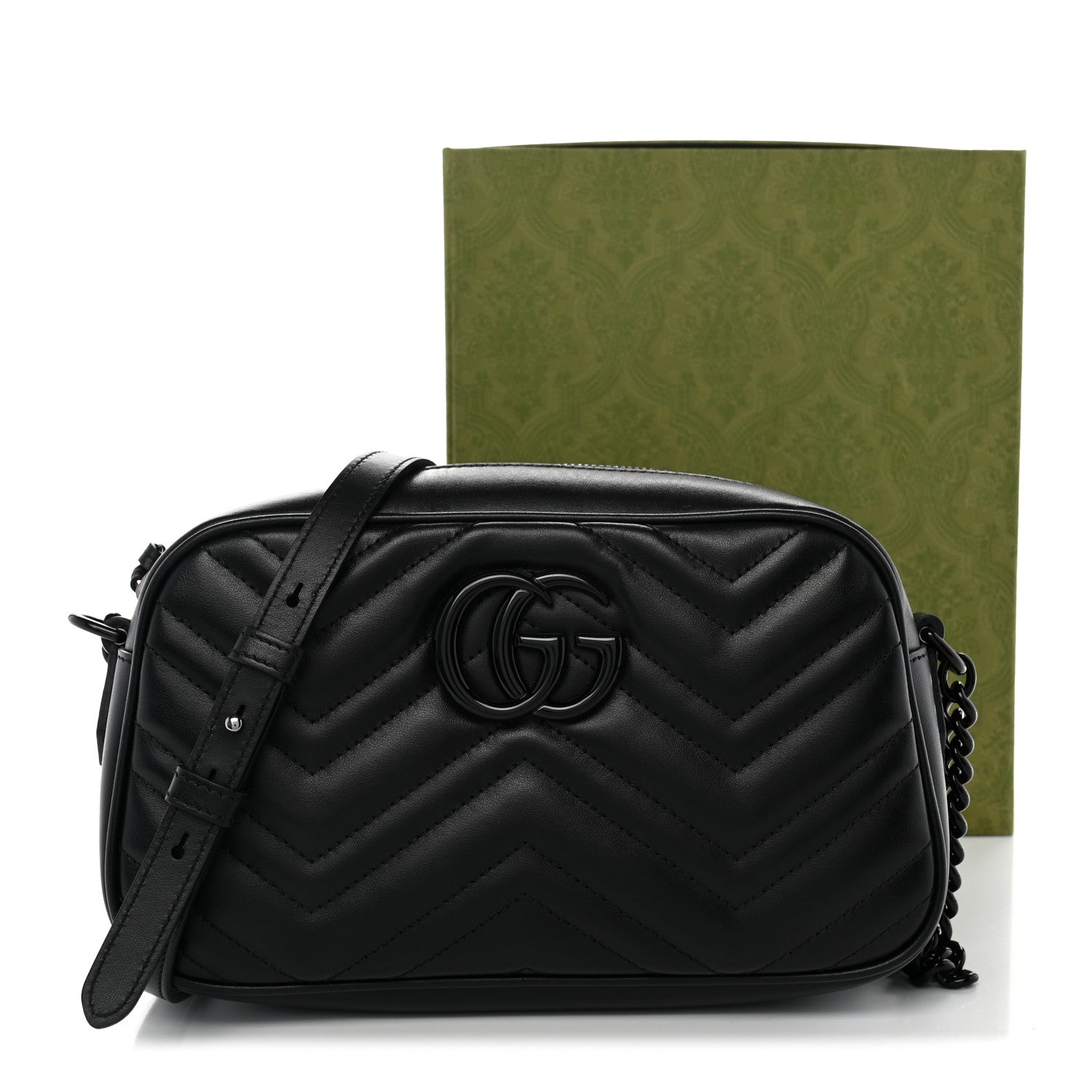 Gucci Calfskin Matelasse Monochrome Small GG Marmont Chain Shoulder Bag Black 10 of 10