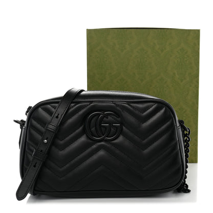 Gucci Calfskin Matelasse Monochrome Small GG Marmont Chain Shoulder Bag Black 10 of 10