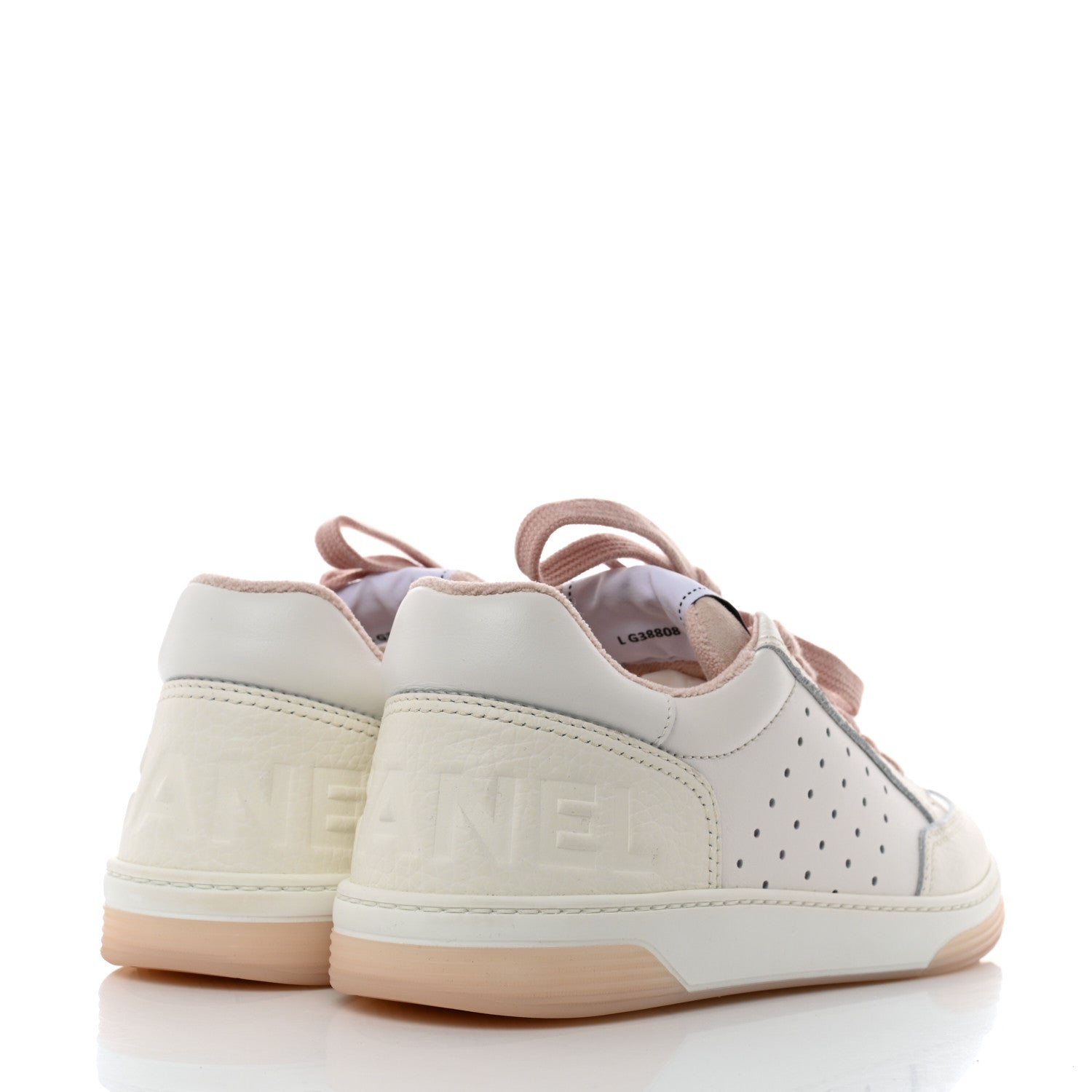 Chanel Grained Calfskin Fabric Womens Logo Sneakers 40 White Light Pink 4 of 10