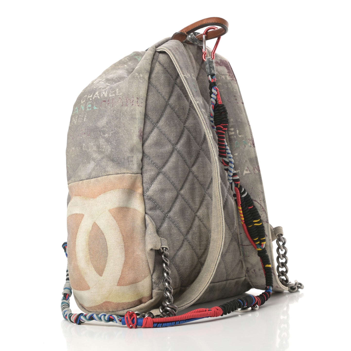 Graffiti Printed Canvas Medium Backpack Grey