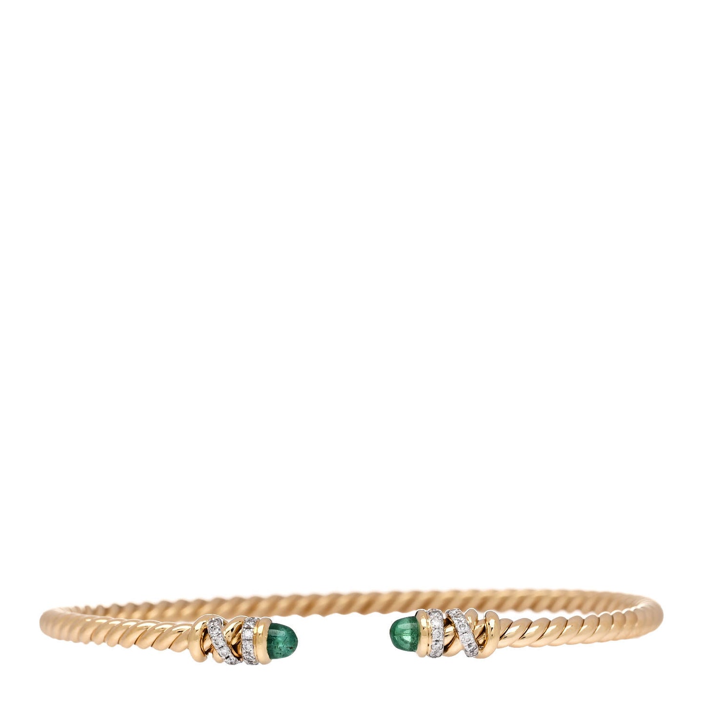 18K Yellow Gold Diamond Emerald 3mm Helena Cuff Bracelet