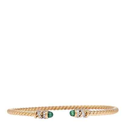 David Yurman 18K Yellow Gold Diamond Emerald 3mm Helena Cuff Bracelet 1 of 5