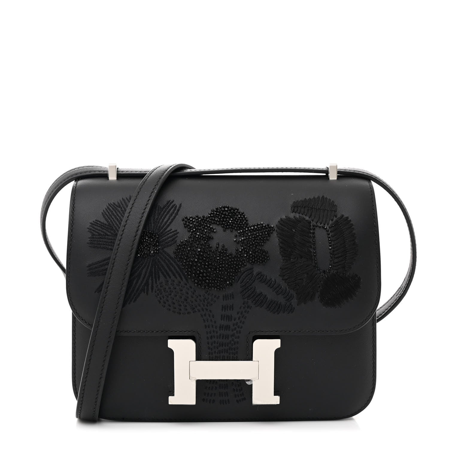 Hermes Swift Dancing Flowers Embroidered Constance 18 Black 1 of 13