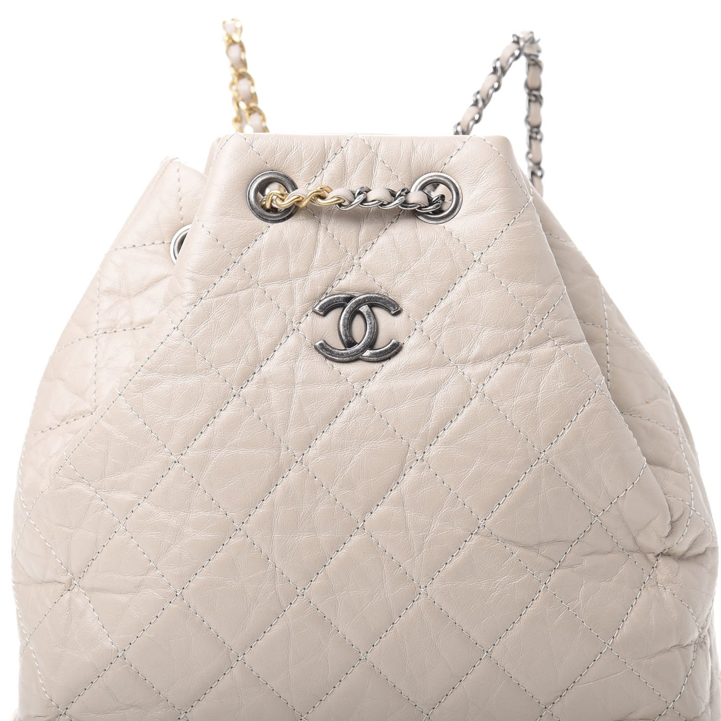 Aged Calfskin Quilted Gabrielle Backpack Beige
