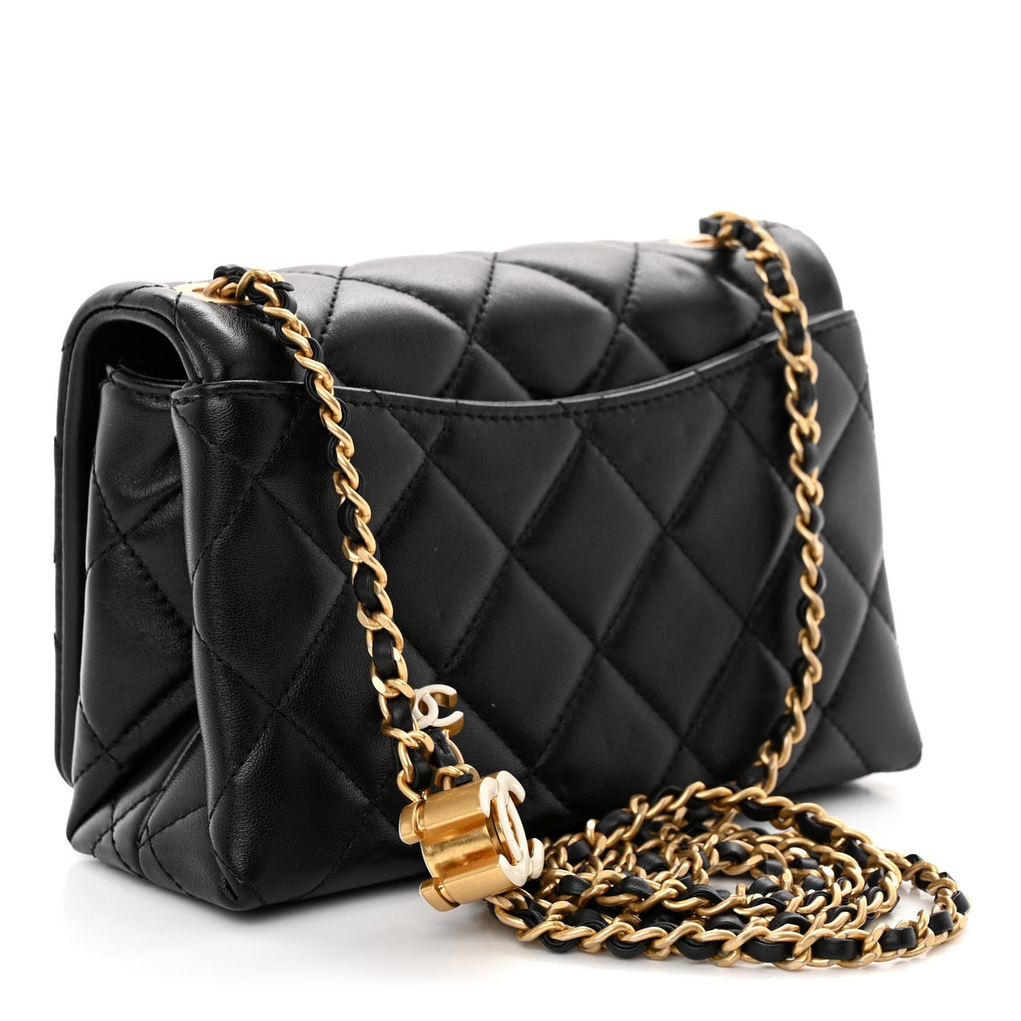Shiny Lambskin Quilted Enamel CC Mini Flap Black