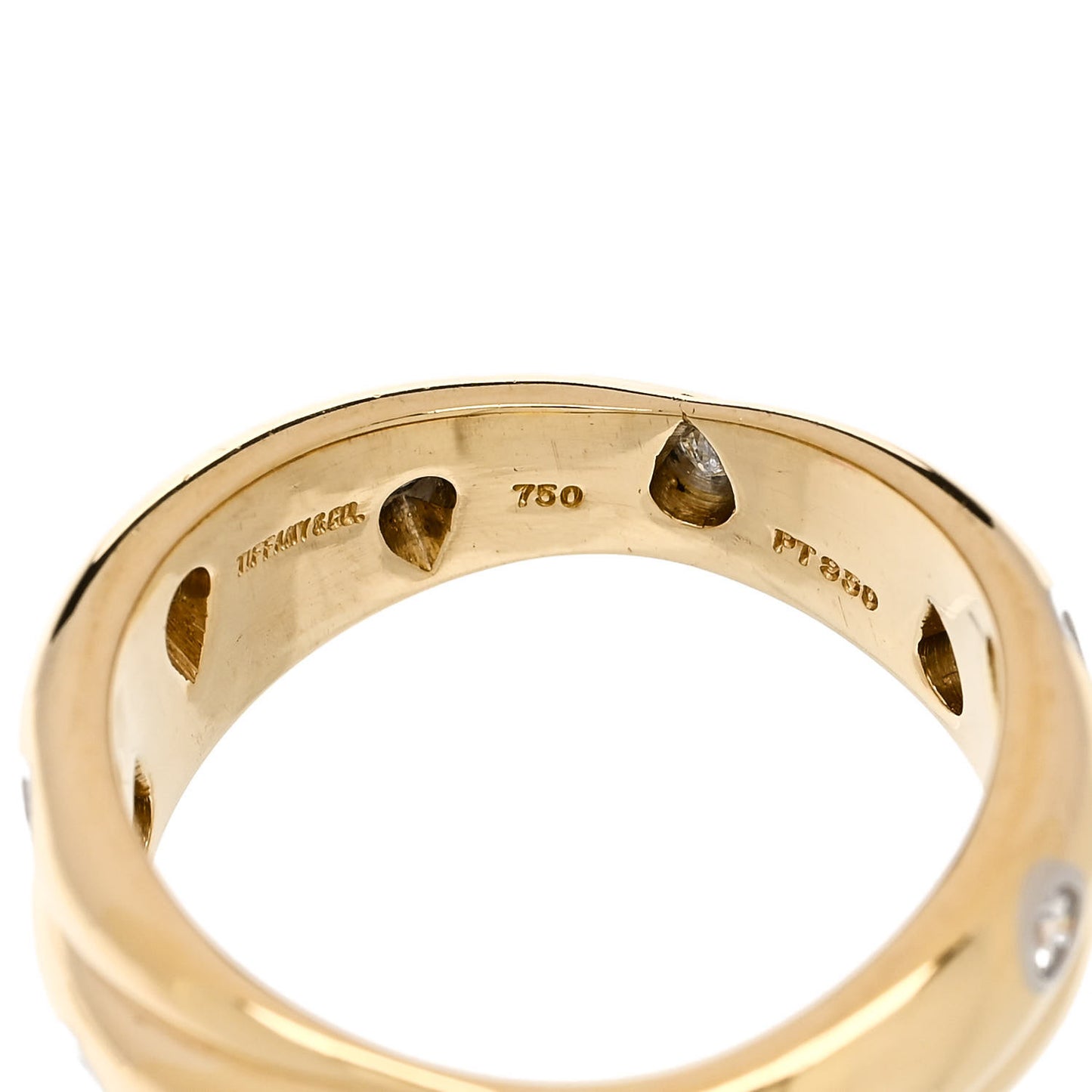 18K Yellow Gold Platinum Diamond Etoile Twist Band Ring 52 6