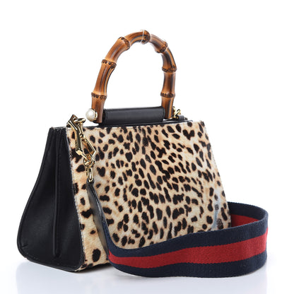 Gucci Calf Hair Bamboo Web Leopard Print Mini Nymphaea Top Handle Bag 3 of 13