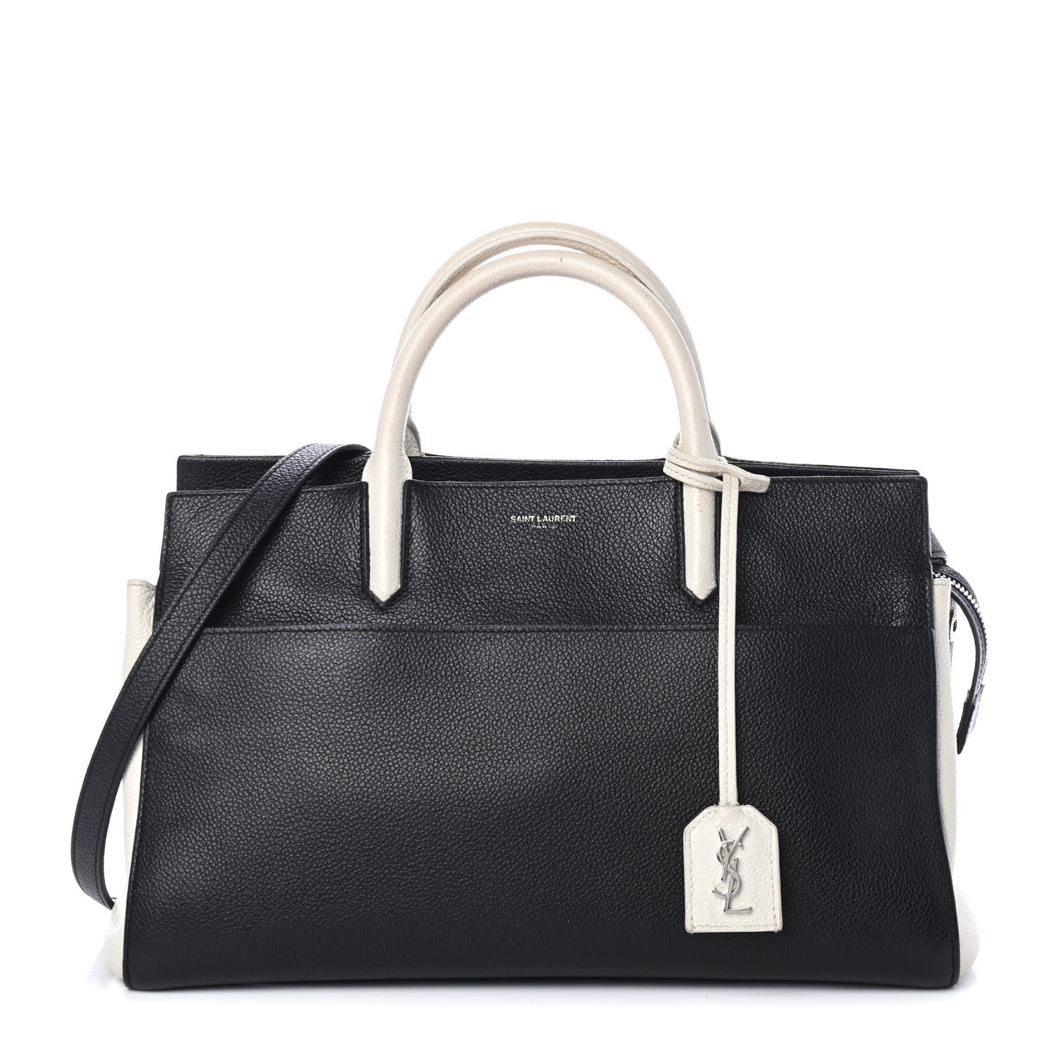 Saint Laurent Grained Calfskin Small Cabas Rive Gauche Black White 1 of 4