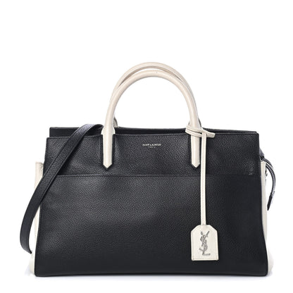 Saint Laurent Grained Calfskin Small Cabas Rive Gauche Black White 1 of 4