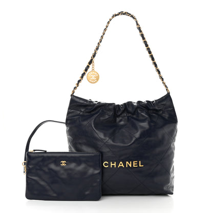 Chanel Shiny Calfskin Quilted Small Chanel 22 Navy 3 of 12
