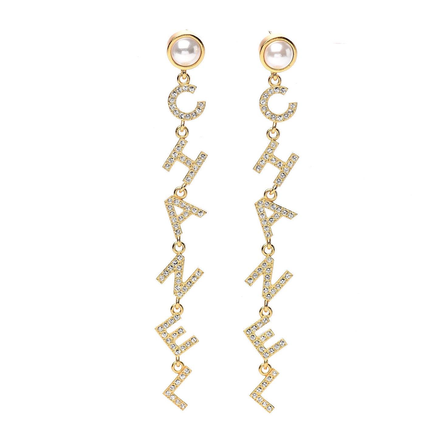 Crystal Pearl 90’s Icon Drop Letter Earrings Gold