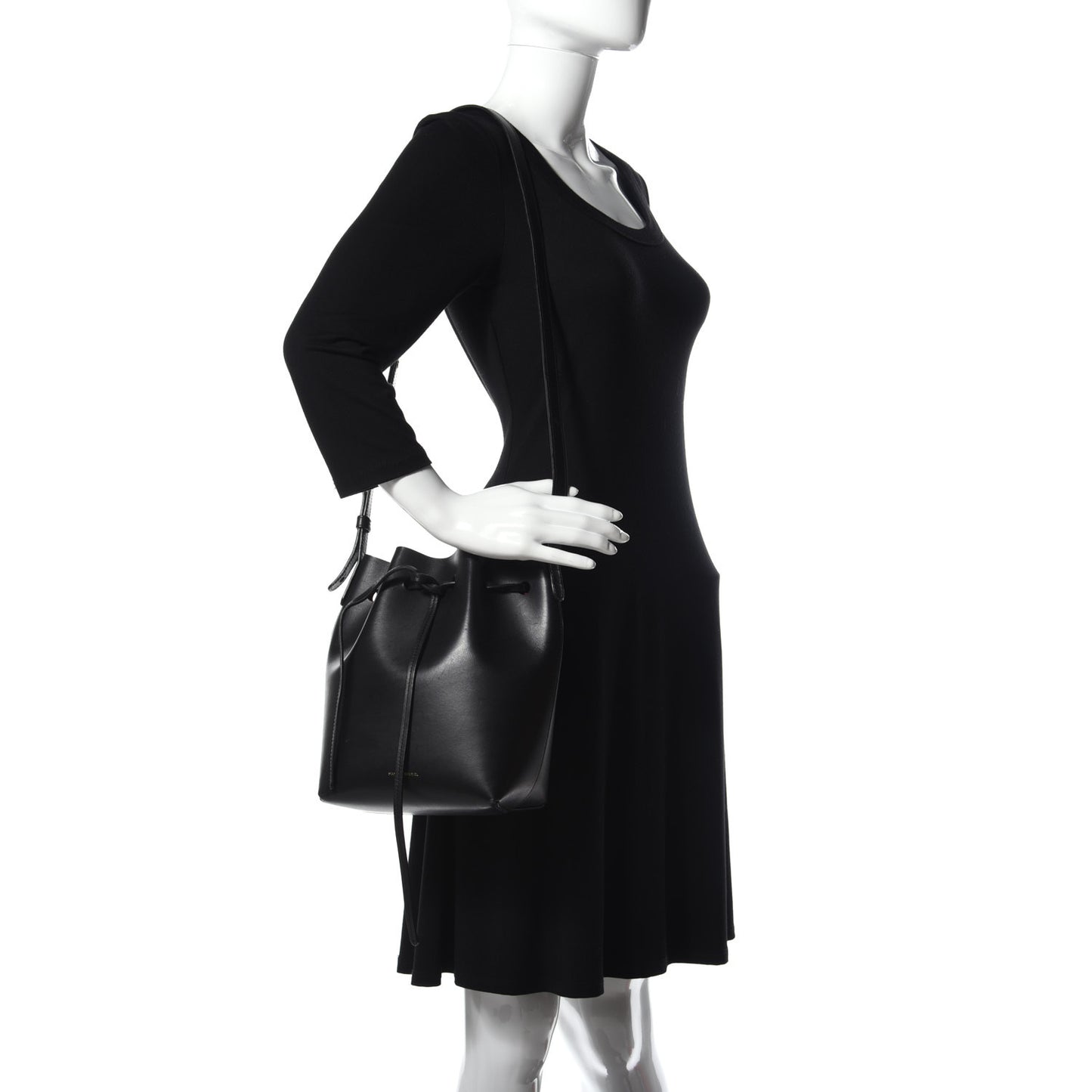 Vegetable Tanned Calfskin Mini Bucket Bag Black Flamma