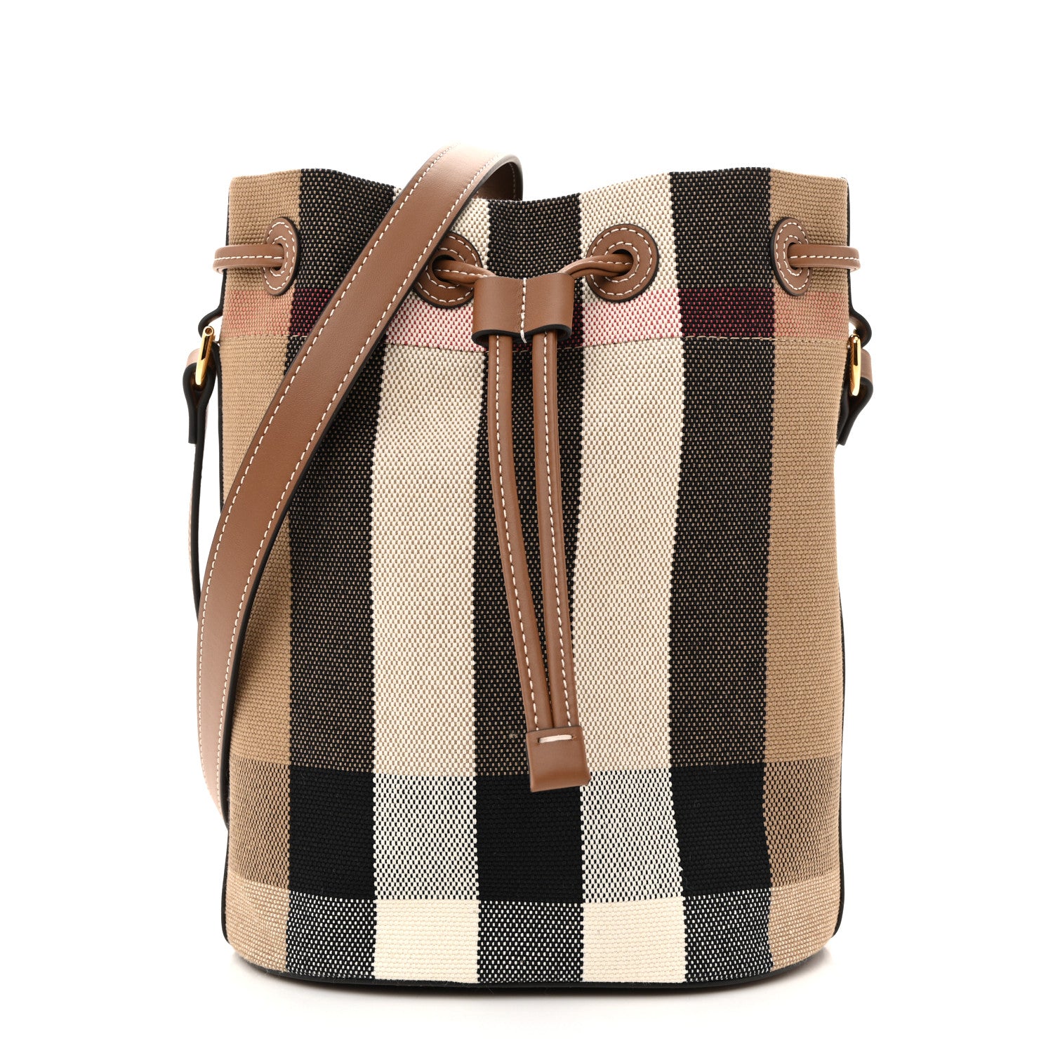 Burberry Giant Check Canvas Small Bucket Bag Taupe Brown 1 of 11