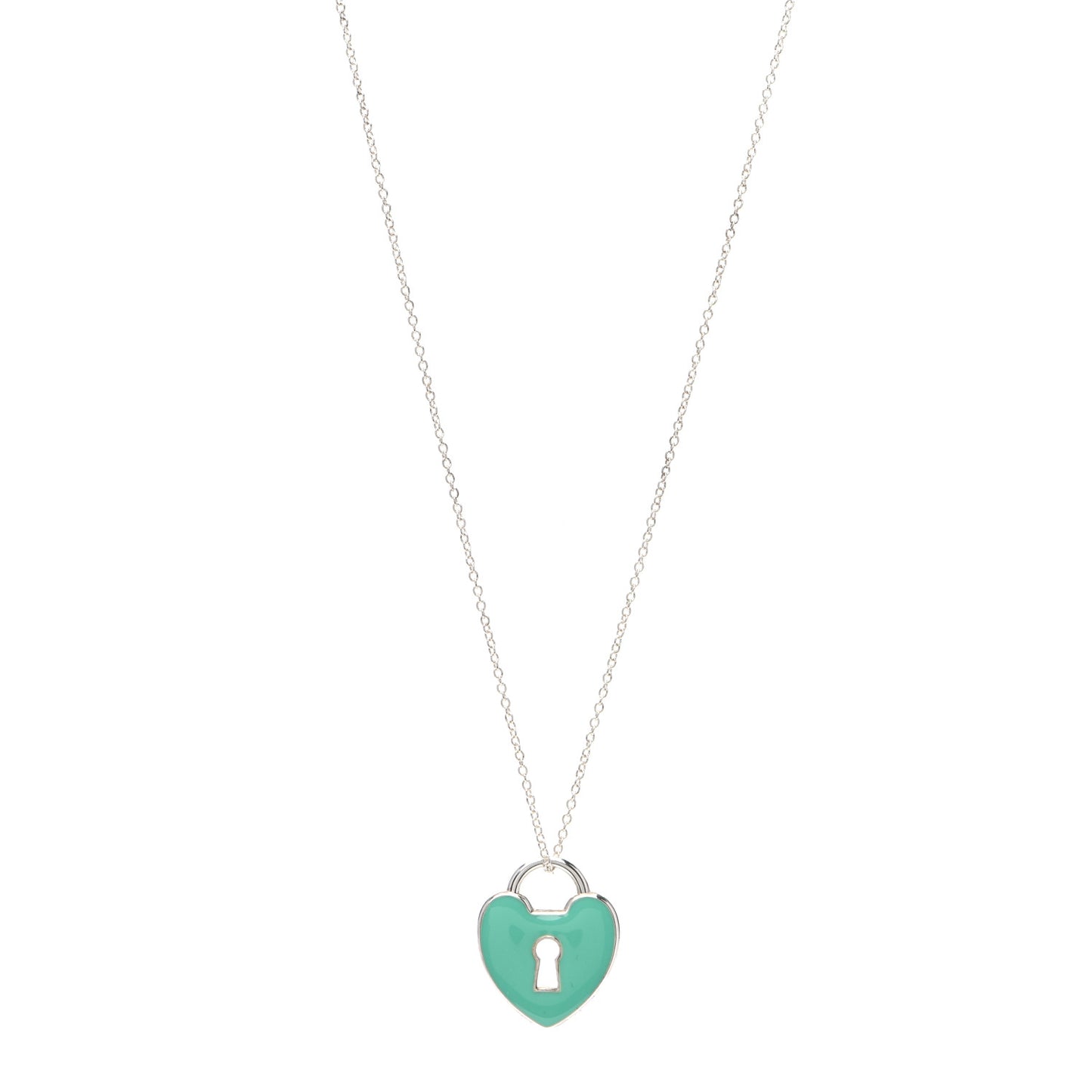 Sterling Silver Enamel Heart Lock Pendant Necklace Blue