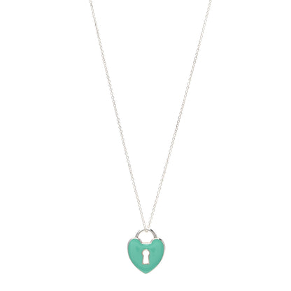 Tiffany Sterling Silver Enamel Heart Lock Pendant Necklace Blue 1 of 5