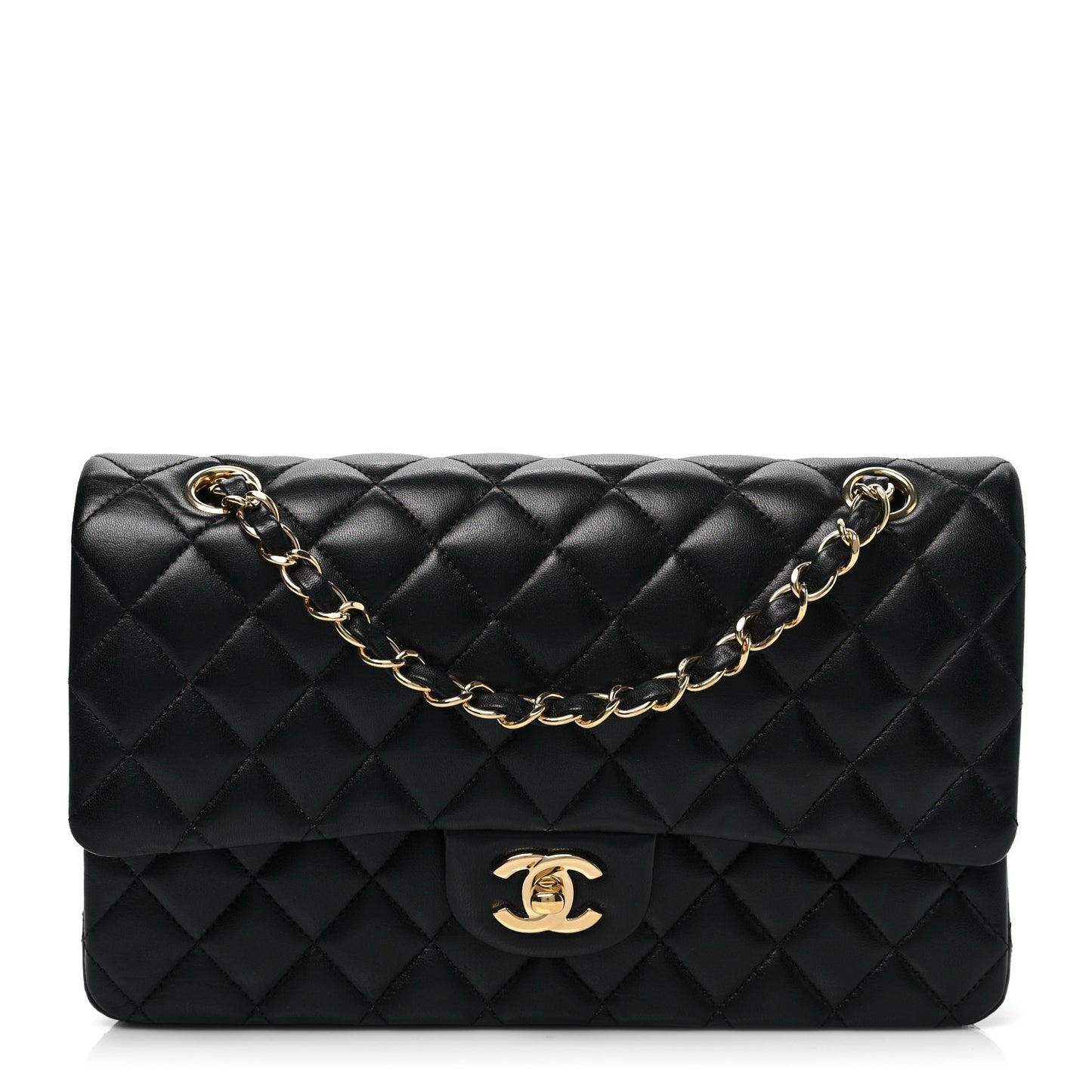 Lambskin Quilted Medium Double Flap Black