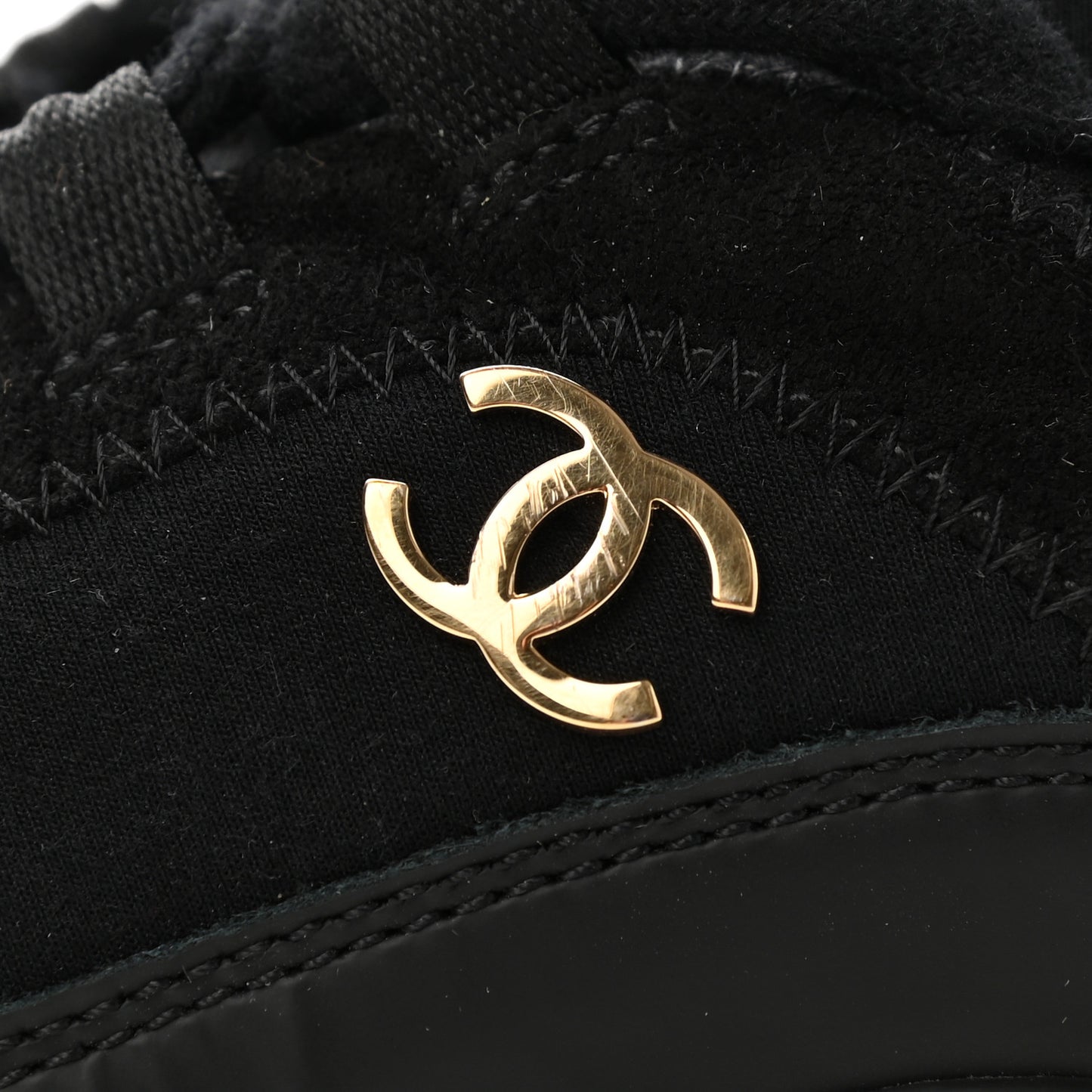 Velvet Calfskin Mixed Fibers CC Sneakers 38 Black