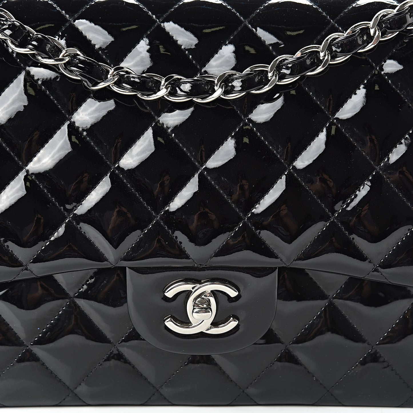 Patent Quilted Jumbo Double Flap Black