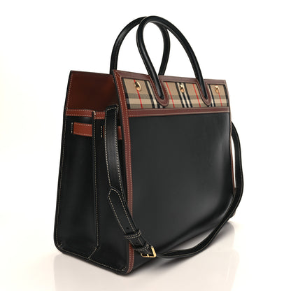 Burberry Calfskin Vintage Check Medium Two Handle Title Bag Black 3 of 8