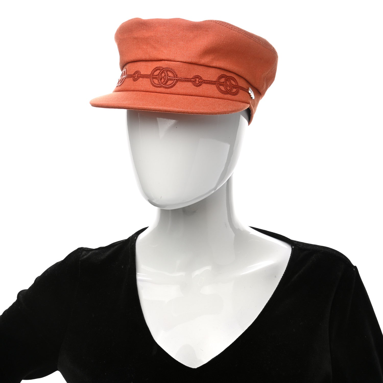 Hermes Double Linen Twill Casquette Cabourg Cliquetis Cap 56 Orange Meranti 2 of 9
