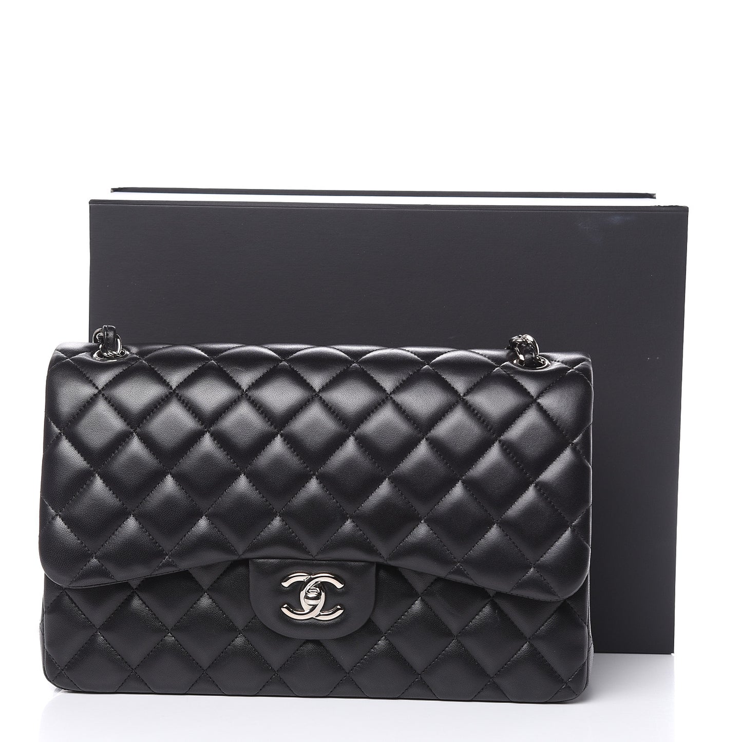Lambskin Quilted Jumbo Double Flap Black