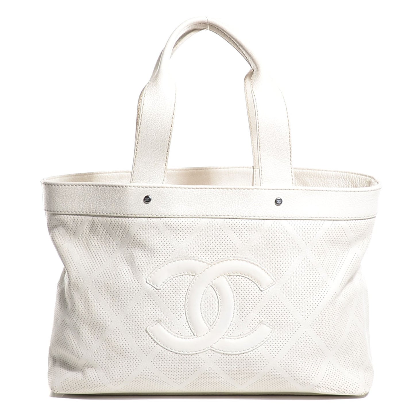 Goatskin Perforated Large Tote White