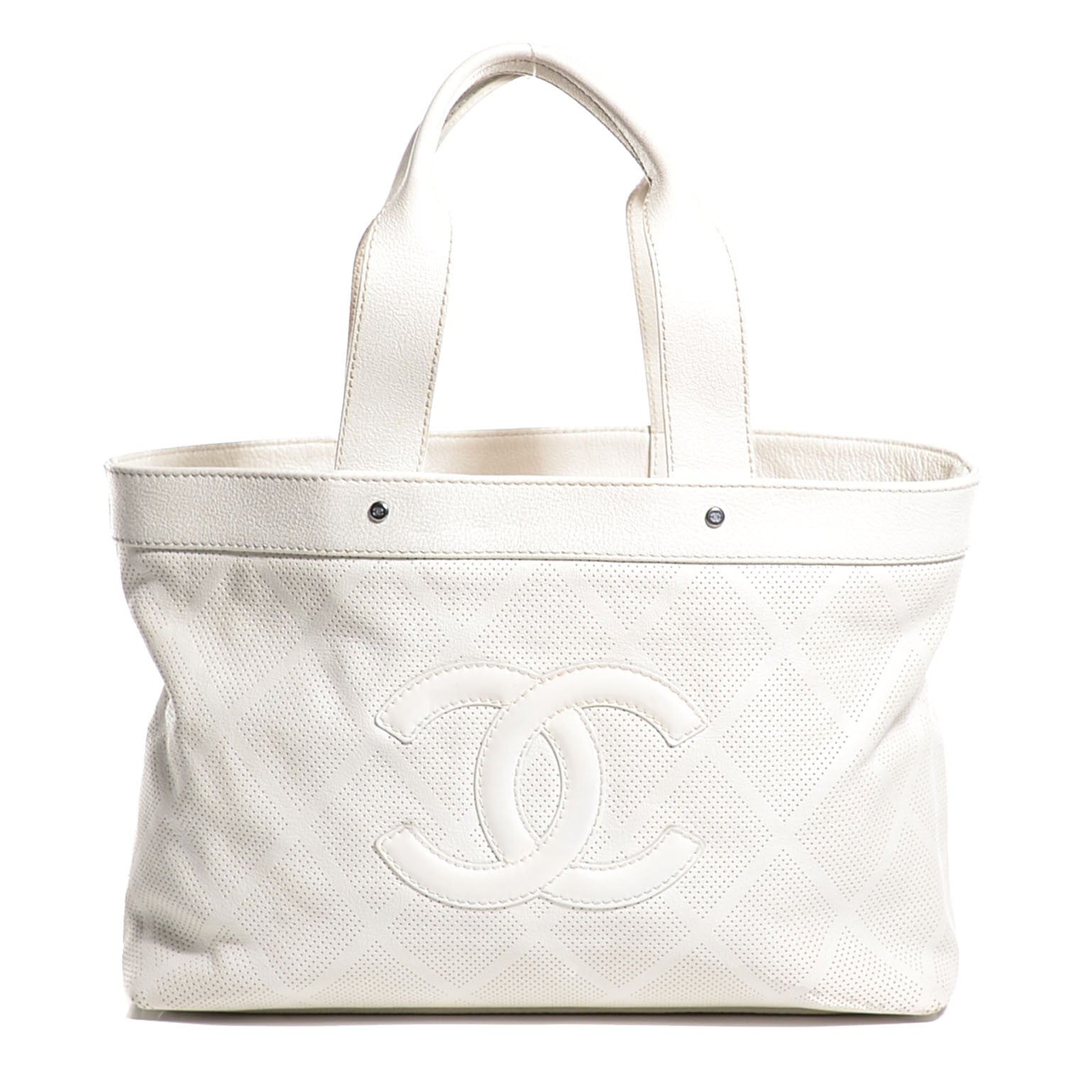 Chanel Goatskin Perforated Large Tote White 1 of 8