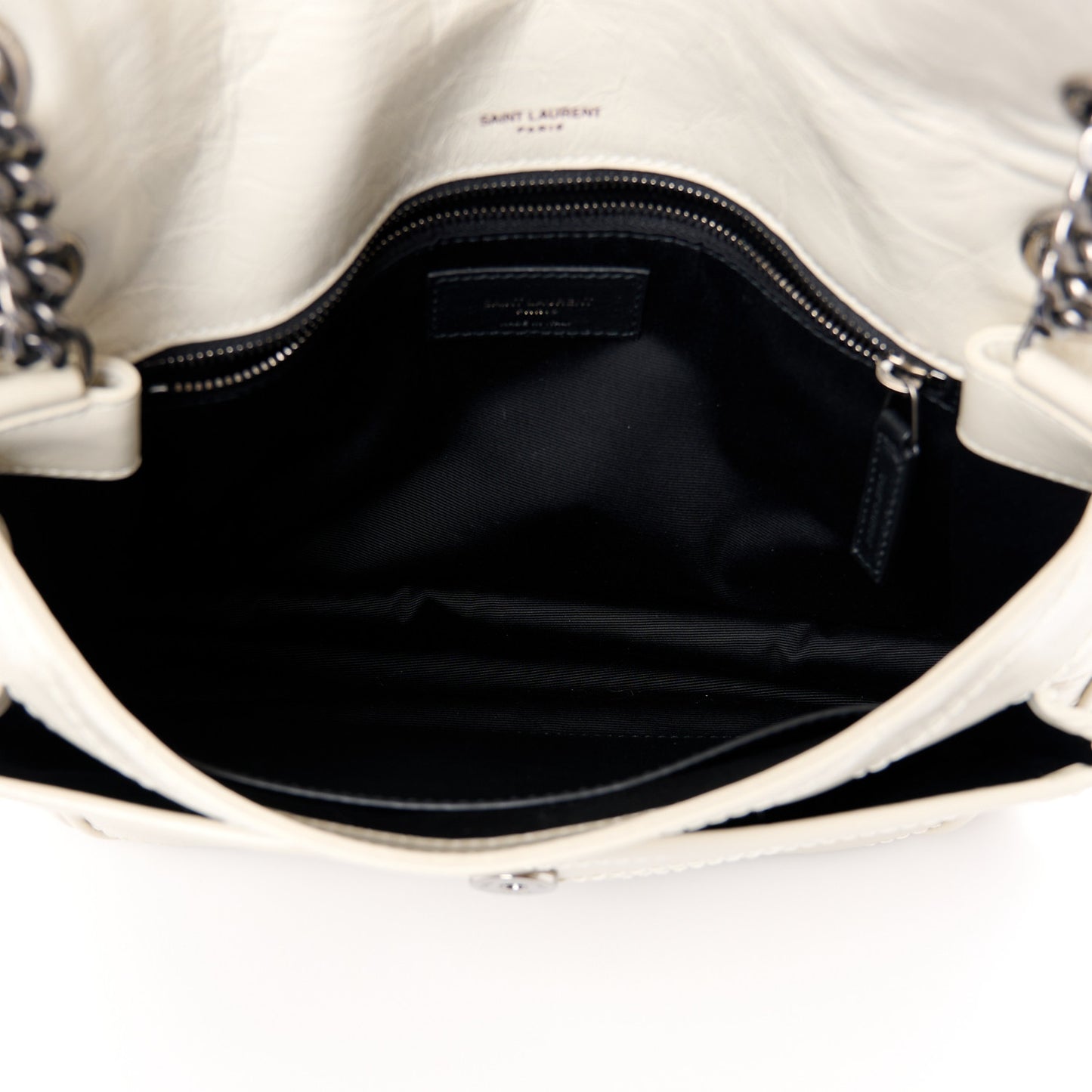Crinkled Calfskin Matelasse Monogram Medium Niki Chain Satchel Crema Soft