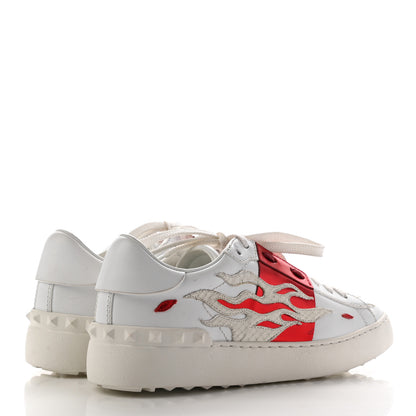 Valentino Garavani Metallic Calfskin Flames Womens Rockstud Open Sneakers 37 White Red 4 of 8