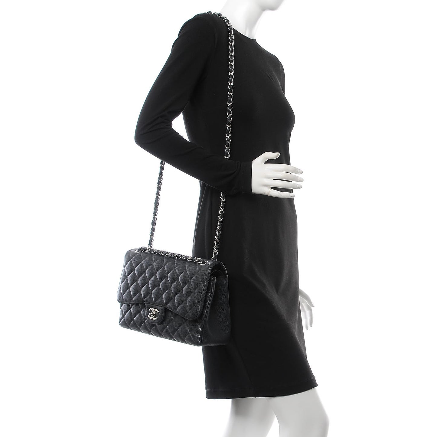 Caviar Quilted Jumbo Double Flap Black